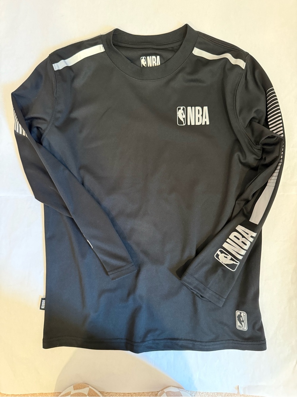 NBA Boys Long Sleeve compression Performance Tee - Black & White Accents size L